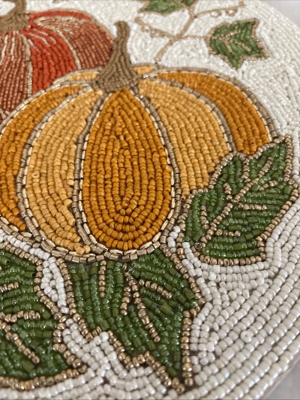 Shabby Chic Beaded Fall Pumpkins Charger Autumn Placemat*Leaves*Centerpiece